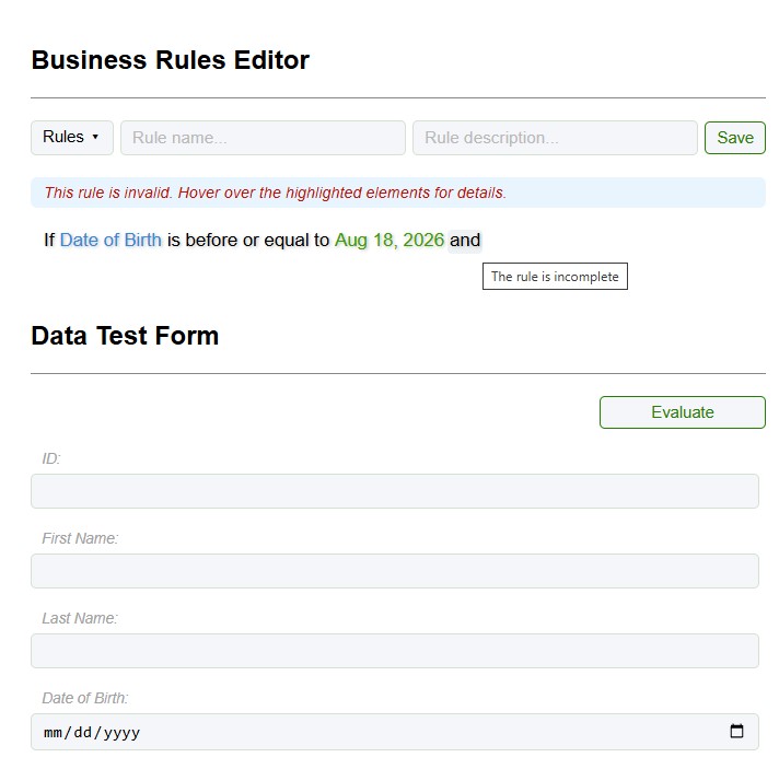 User Web Form Invalid